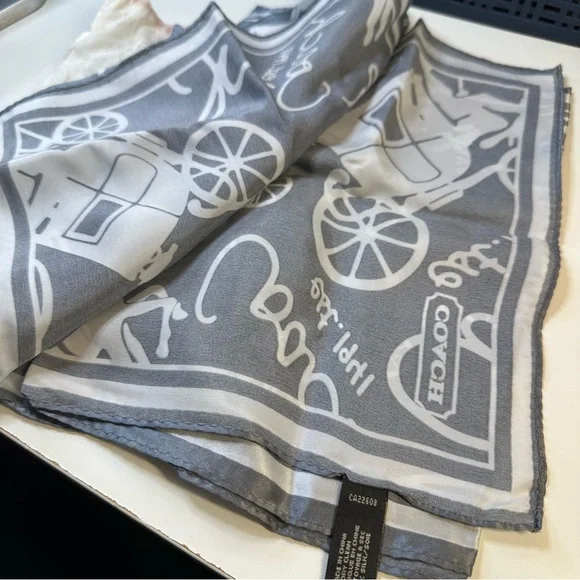 Coach Silk Scarf Gray Silver Heritage - Picture 7 of 7